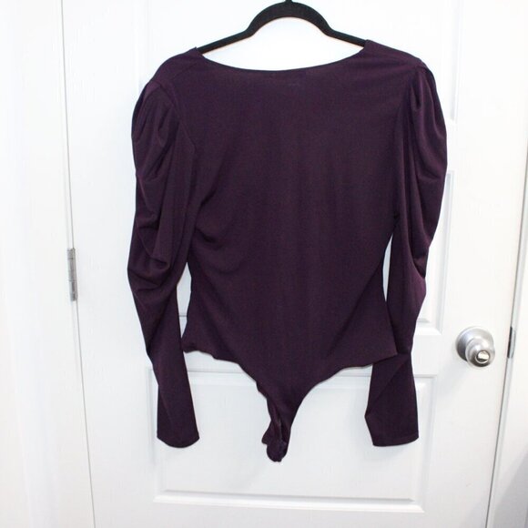 ASTR The Label Women's Purple Puff Long Sleeve Bodysuit XL V neck - Picture 4 of 4